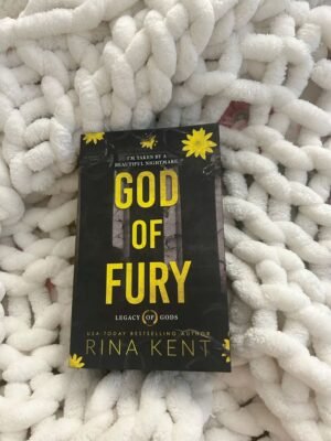 Cover of "God of Fury" by Rina Kent, featuring a dark, moody design with bold typography, symbolizing the intense MM romance between a mafia heir and his rival’s twin brother.