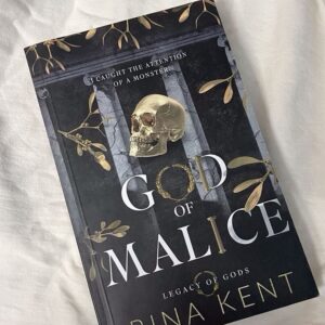 Cover of "God of Malice" by Rina Kent, featuring a dark, moody design that reflects the novel’s intense themes of obsession, psychological manipulation, and forbidden romance between Glyndon King and Killian Carson.